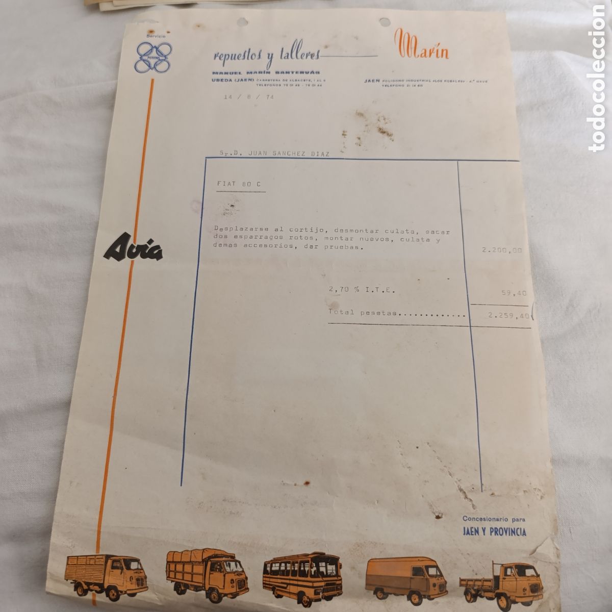 Coches y Motocicletas: CAMIONES AVIA, BONITA FACTURA A&Ntilde;O 1974 CON LOS MODELOS DE AUTOMOVILES AVIA.