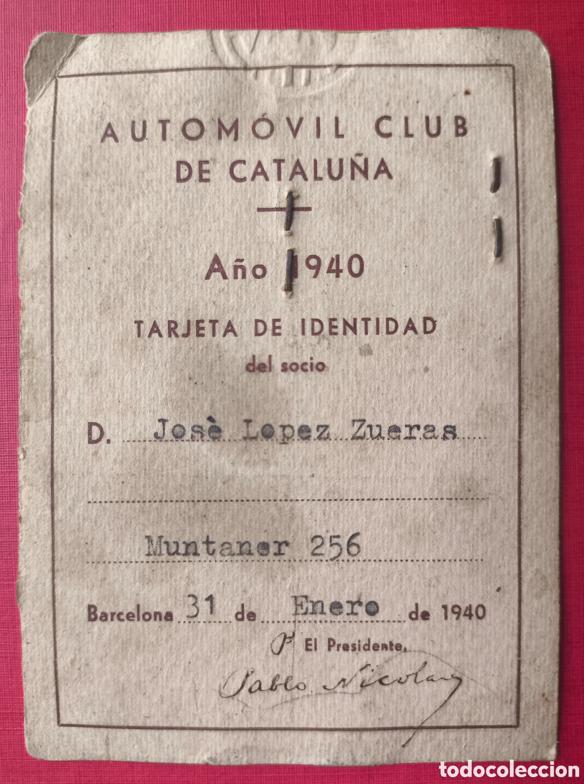 Carros e motociclos: REAL AUTOM&Oacute;VIL CLUB CATALU&Ntilde;A CARNET 1940