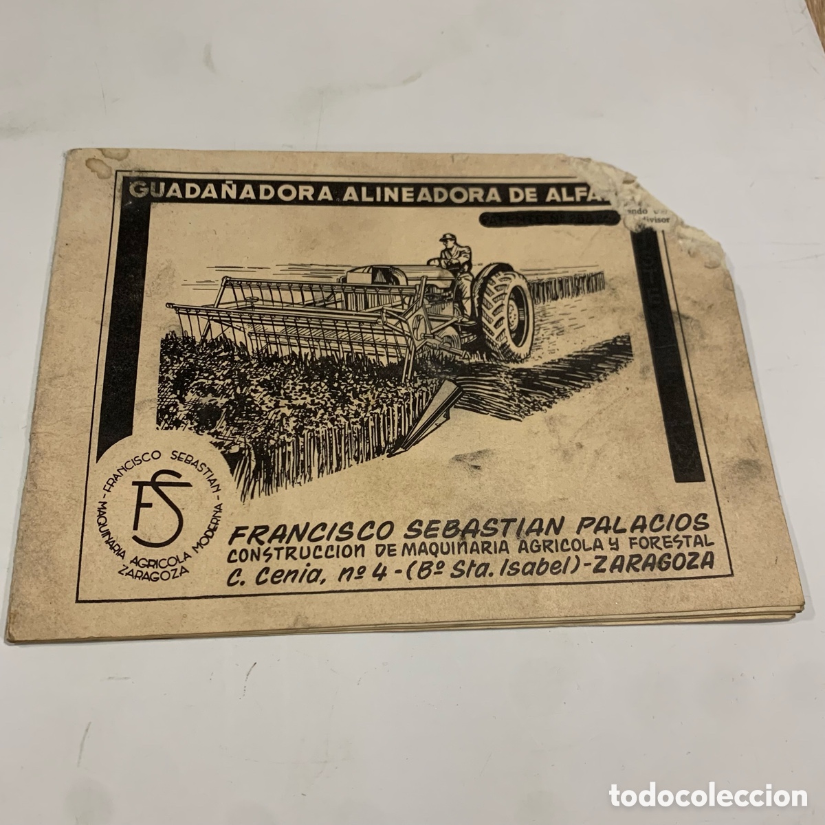 Coches y motocicletas: Cat&aacute;logo manual instrucciones guada&ntilde;adora Alineadora de alfalfa 1940-50 francisco sebastian Zaragoza