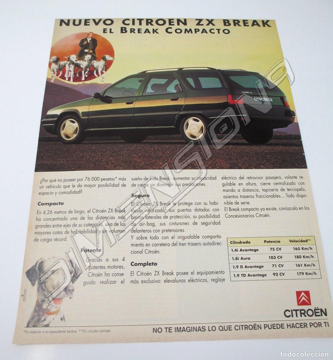 Automobili e Motociclette: Gran Anuncio Publicidad de Prensa - Citro&euml;n ZX Break de 1994 - Mide 37 x 28 cm.