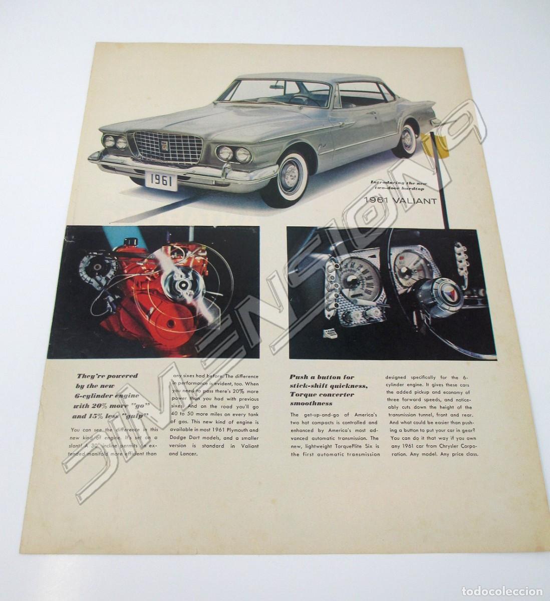 Automobili e Motociclette: Recorte de publicaci&oacute;n Americana en Ingl&eacute;s - Plymouth Valiant de 1961 - Mide 34,5 x 26,5 cm.