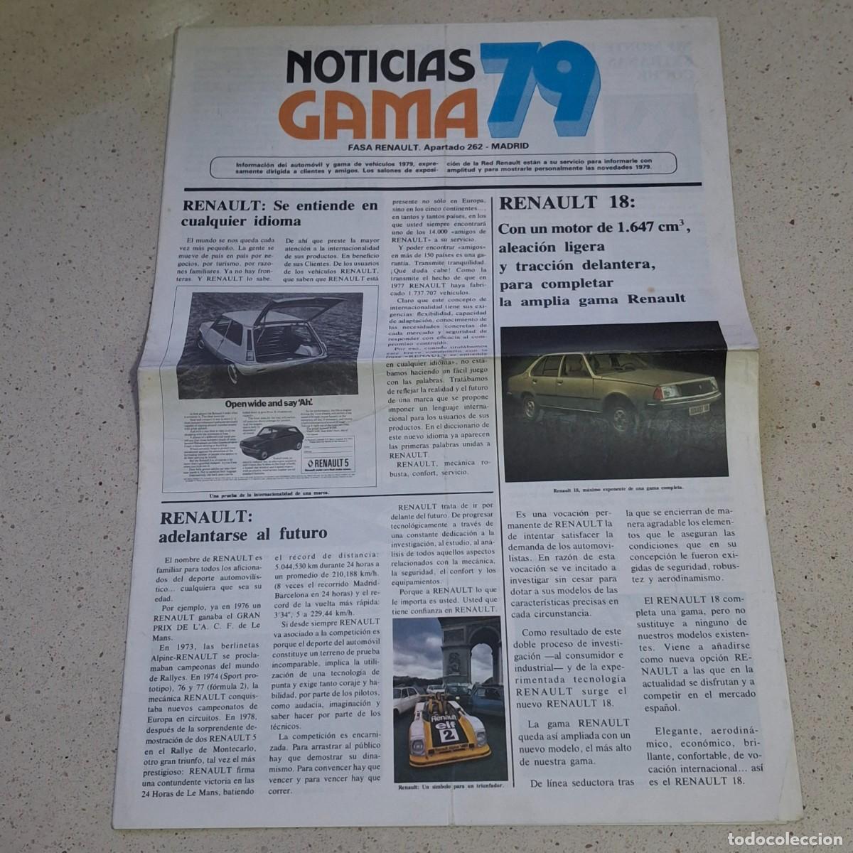 Coches y Motocicletas: NOTICIAS GAMA RENAULT &acute;79 - FOLLETO PERIODICO FASA RENAULT - 4 5 6 7 4F 12 18 - A&Ntilde;O 1979 ESPA&Ntilde;OL