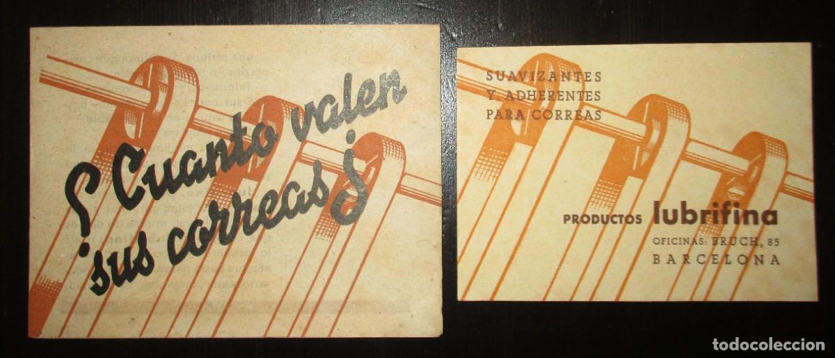 Coches y Motocicletas: LUBRIFINA, LUBRICANTE PARA CORREAS. TR&Iacute;PTICO PUBLICITARIO Y FELICITACI&Oacute;N NAVIDE&Ntilde;A DEL A&Ntilde;O 1942.