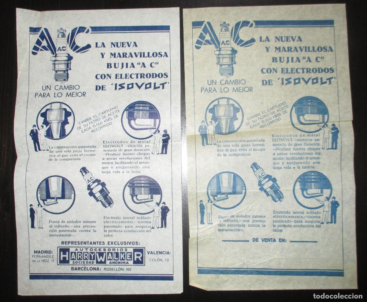 Coches y Motocicletas: DOS HOJAS PUBLICITARIAS DE BUJ&Iacute;AS ISOVOLT DE LOS A&Ntilde;OS 40. HARRY WALKER AUTOCESORIOS.