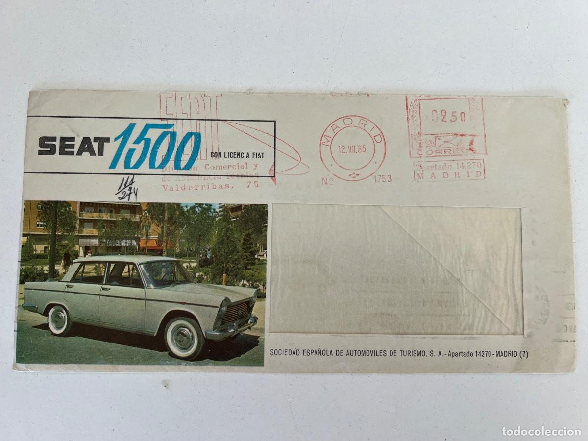 Coches y Motocicletas: SEAT SOBRE DE CORRESPONDENCIA FOTO SEAT 600D Y SEAT 1500 DE 1965