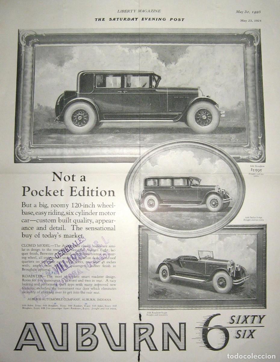 Coches y Motocicletas: HOJA PUBLICITARIA DEL AUTOM&Oacute;VIL AUBURN 6, ORIGINAL DE 1925.