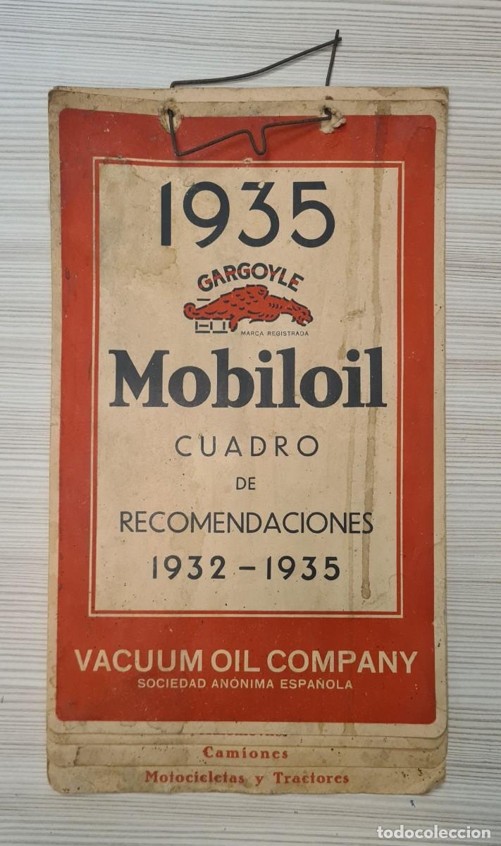 Coches y Motocicletas: Antiguo cuadros de recomendaciones Mobiloil para 1935.