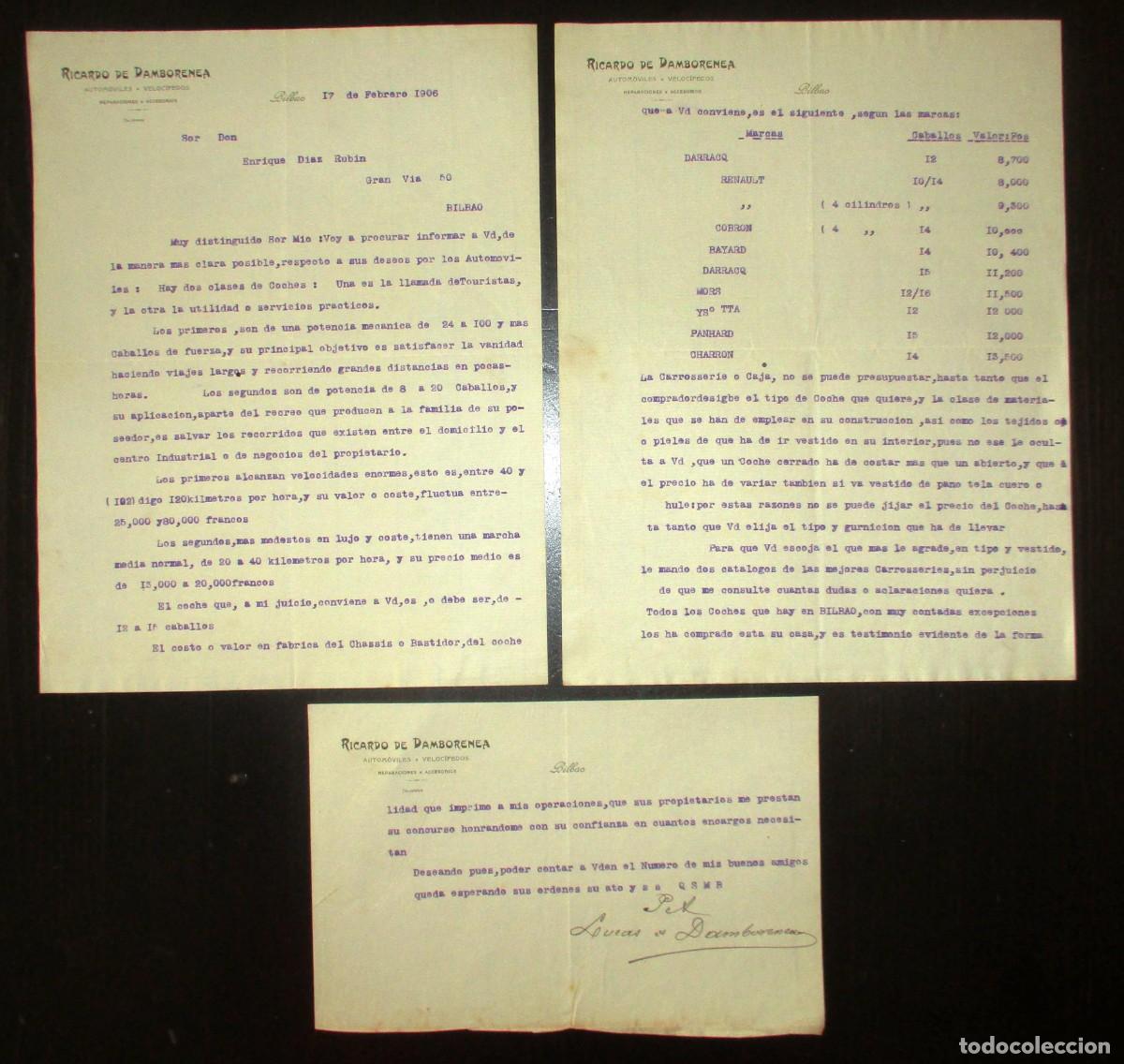 Coches y Motocicletas: RICARDO DE DAMBORENEA. AUTOM&Oacute;VILES Y VELOC&Iacute;PEDOS. BILBAO, 1906. MODELOS Y PRECIOS DE AUTOS.
