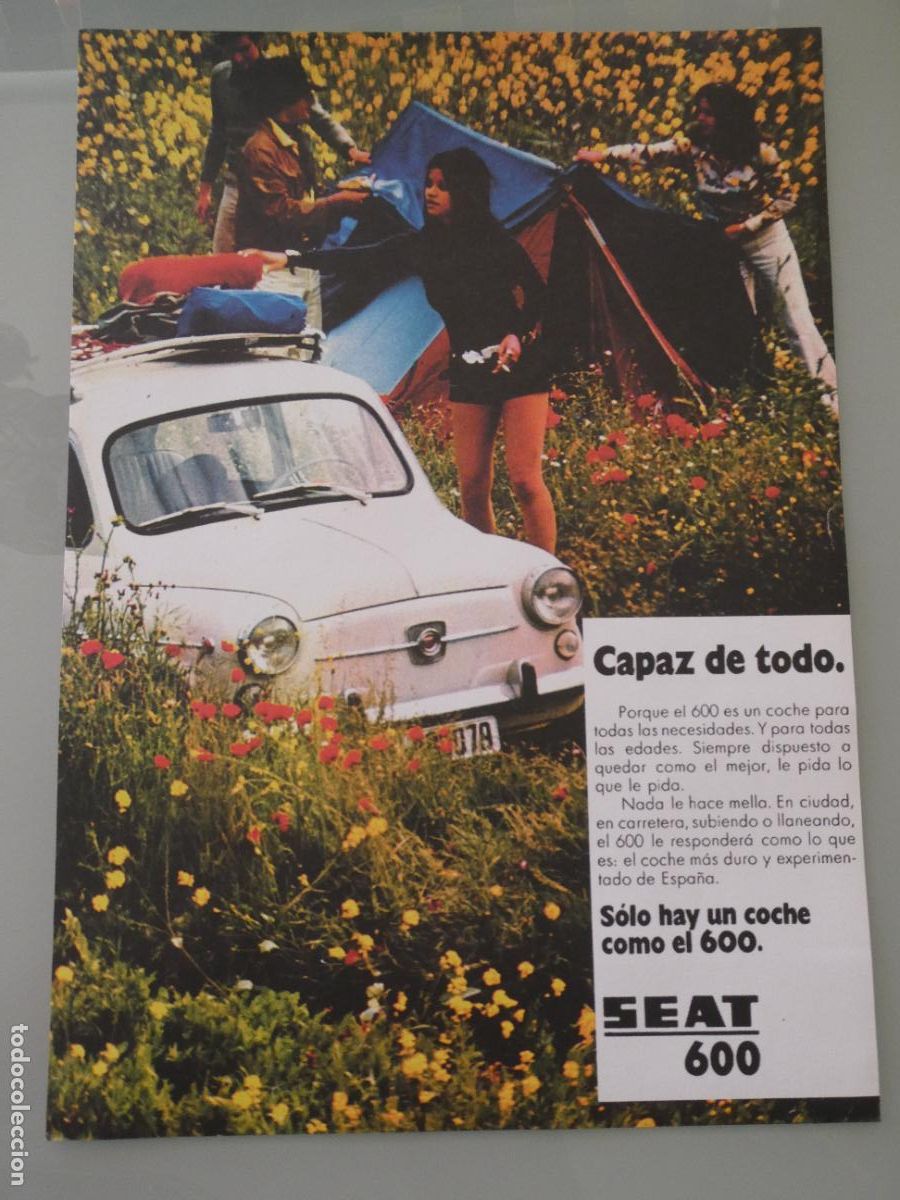 Coches y Motocicletas: CARTEL POSTER DE COCHES MOTOS. SEAT 600. MUJERES CAMPING TIENDA CAMPA&Ntilde;A.42X30CM. DF