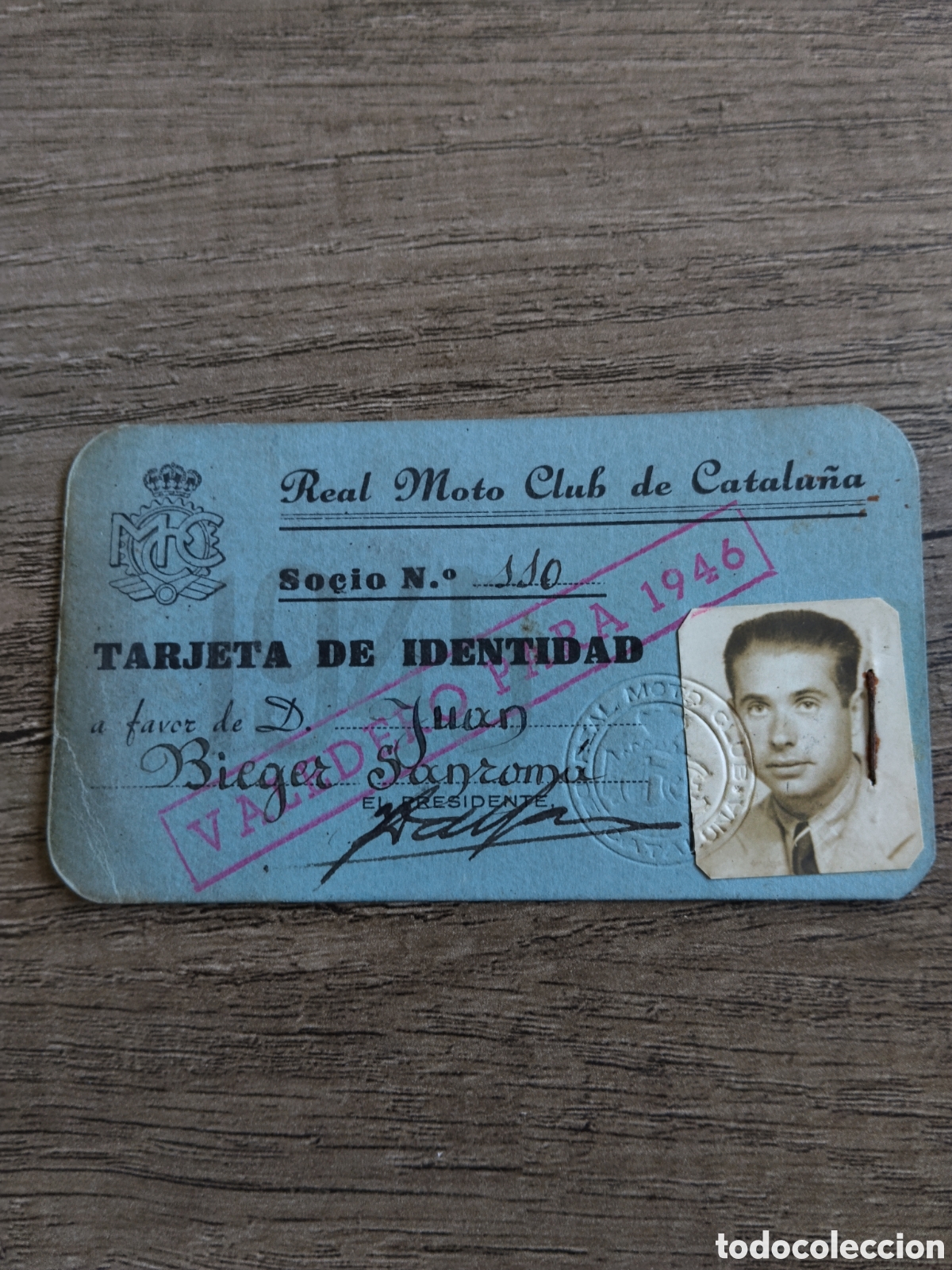 Coches y Motocicletas: Carnet socio 1946 real moto club de catalunya.motos.coches cl&aacute;sicos.motor.motocilcismo.ossa.vespa.ha