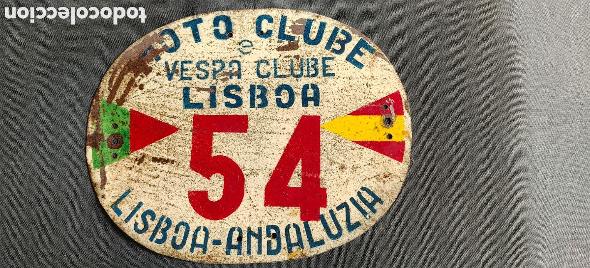 Coches y Motocicletas: 1954 MOTO CLUBE E VESPA CLUBE LISBOA PLACA PUBLICIDAD PASSEIO LISBOA - ANDALUCIA RARO