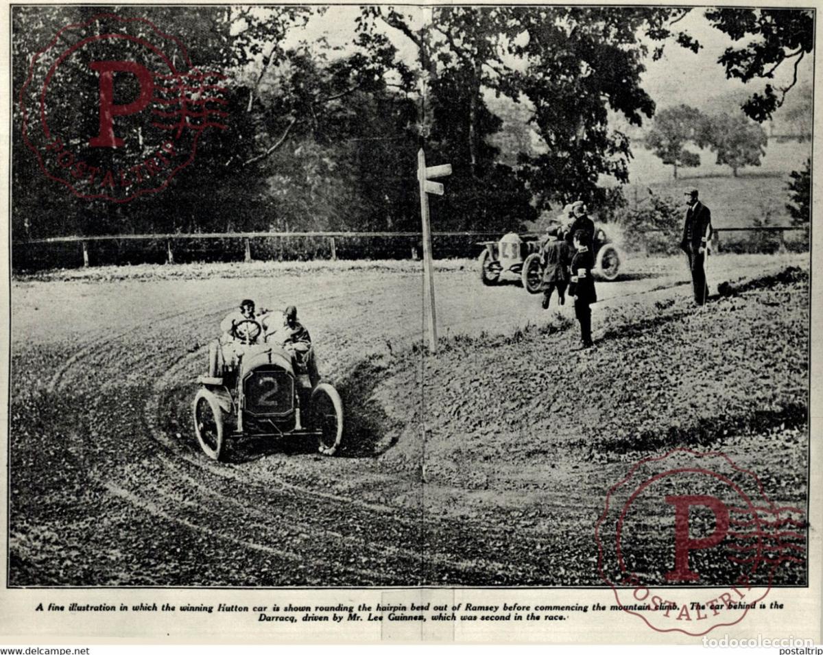 Coches y Motocicletas: WINNING HUTTON CAR AND THE SECOND IN RACE DARRACQ 1908 24*18CM USA MOTOR CARS COCHES Bryan Goodman