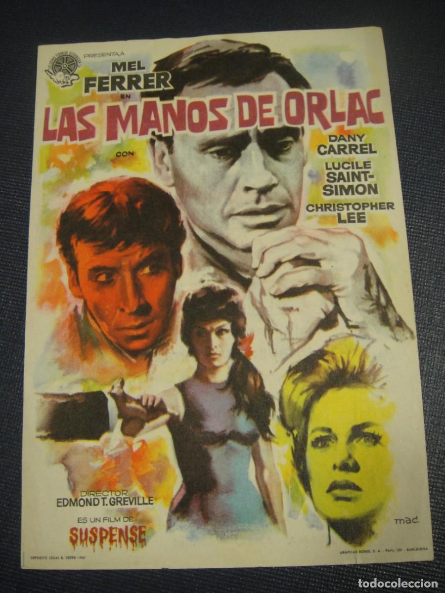 Coches y Motocicletas: las manos de orlac - folleto de mano - publicidad cines olympia y mundial , la bisbal