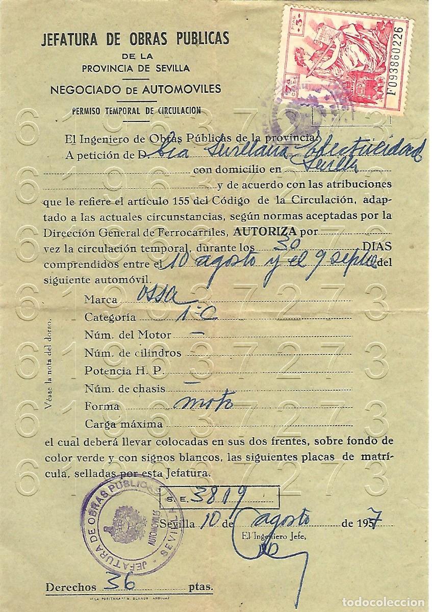 Coches y Motocicletas: SEVILLA PERMISO TEMPORAL CIRCULACION MOTO OSSA 1957 M17