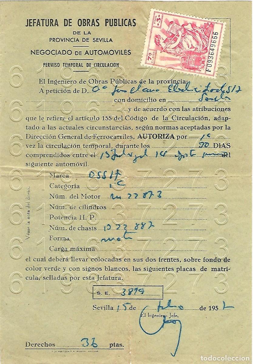 Coches y Motocicletas: SEVILLA PERMISO TEMPORAL CIRCULACION MOTO OSSA 1957 M17