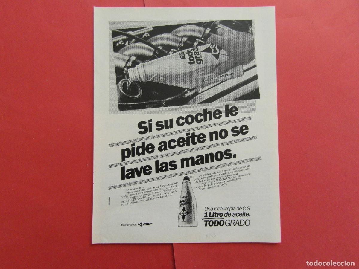 Cars and Motorcycles: PUBLICIDAD 1983 - 1 LITRO DE ACEITE CS TODOGRADO