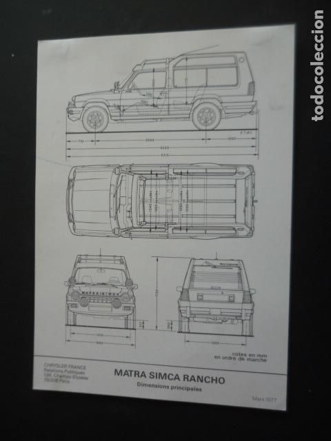 Automobili e Motociclette: AUTOMOVIL MATRA SIMCA RANCHO FICHA TECNICA 29 X 21 CM