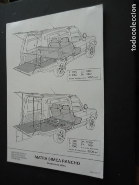 Cars and Motorcycles: AUTOMOVIL MATRA SIMCA RANCHO FICHA TECNICA 29 X 21 CM