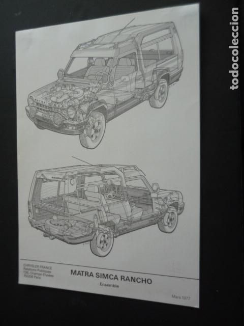 Cars and Motorcycles: AUTOMOVIL MATRA SIMCA RANCHO FICHA TECNICA 29 X 21 CM