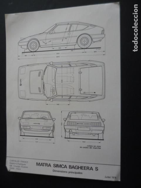 Cars and Motorcycles: AUTOMOVIL MATRA SIMCA BAGHEERA S FICHA TECNICA 29 X 21 CM