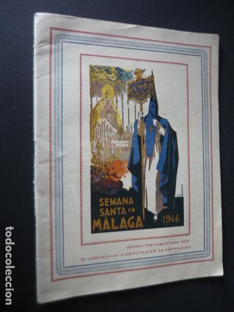 Coches y Motocicletas: MALAGA SEMANA SANTA 1946 PROGRAMA PUBLICITARIA ECO Y AGRUPACION DE COFRADIAS