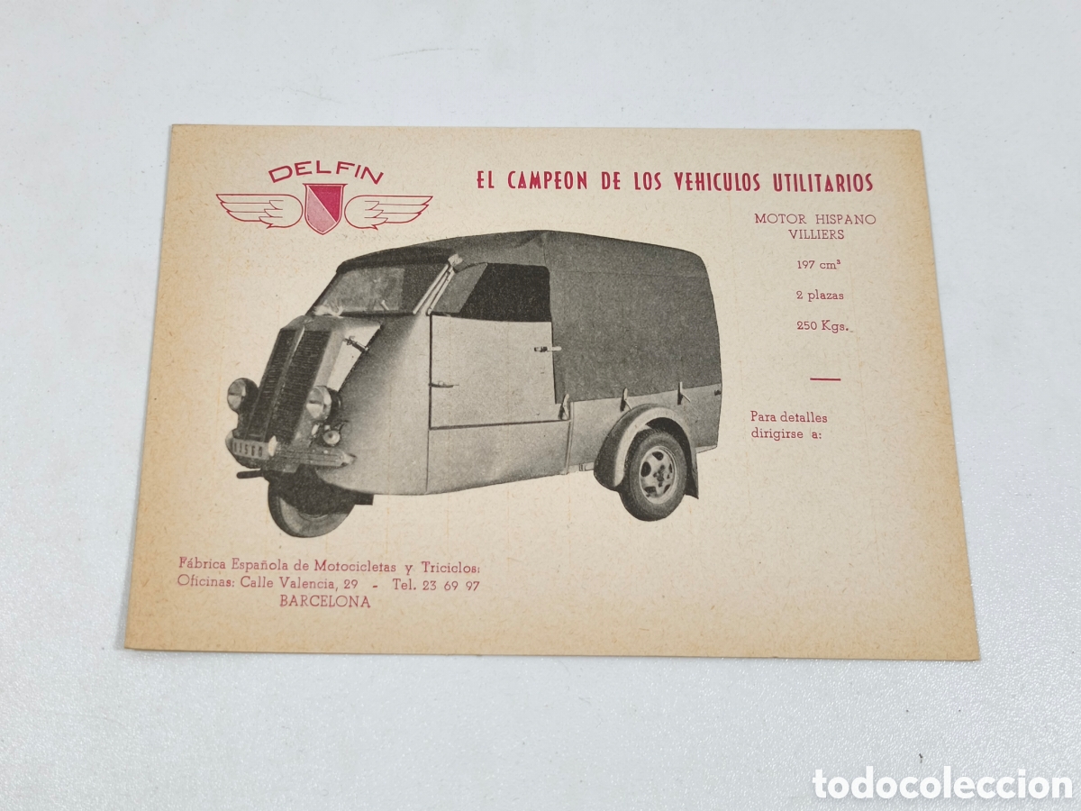 Coches y Motocicletas: Raro Catalogo tricamioneta y moto Delf&iacute;n a&ntilde;os 50 tipo biscuter ptv isetta kapi isocarro brochure