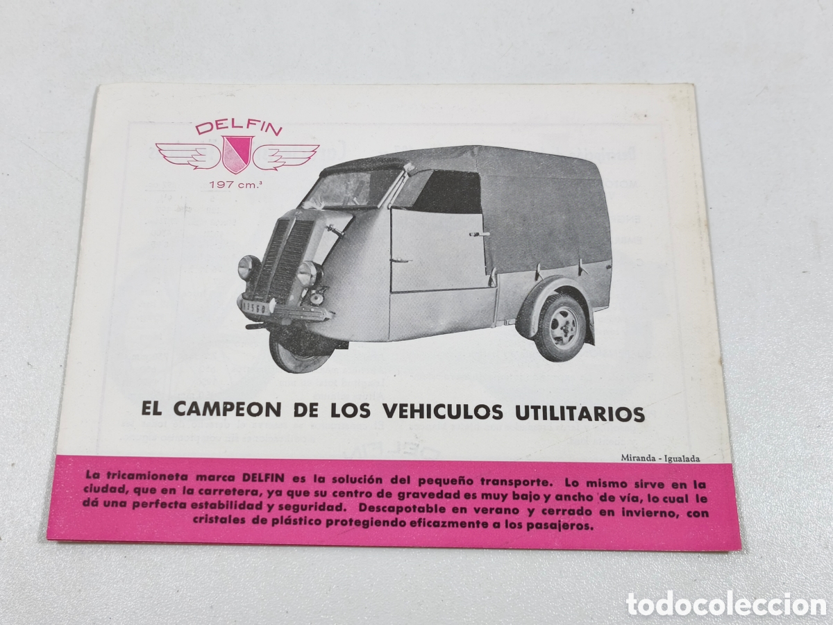 Coches y Motocicletas: Raro Catalogo tricamioneta y moto Delf&iacute;n a&ntilde;os 50 tipo biscuter ptv isetta kapi isocarro brochure