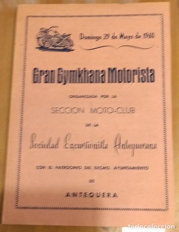 Coches y Motocicletas: ANTEQUERA, 1960, PROGRAMA GRAN GYMKHANA MOTORISTA, RARO