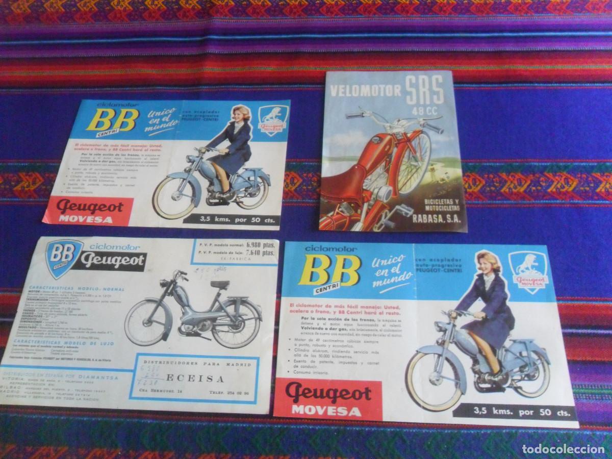 Coches y Motocicletas: 3 CAT&Aacute;LOGO CICLOMOTOR BB CENTRI PEUGEOT MOVESA A&Ntilde;OS 50. REGALO VELOMOTOR SRS 48 CC RABASA. RAROS.