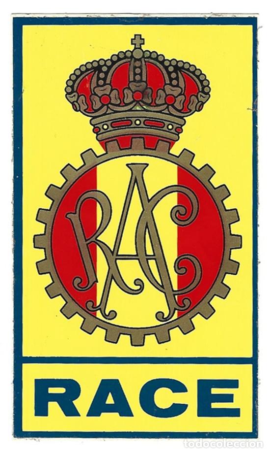 Coches y Motocicletas: RACE, pegatina antigua del Real Autom&oacute;vil Club de Espa&ntilde;a, d&eacute;cada de 1970