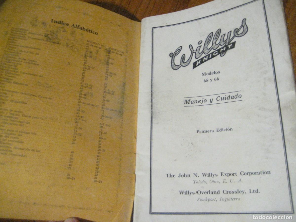 Coches y motocicletas: Willys Knight modelos 65 y 66 . Manejo y cuidado instrucciones antiguo catalogo coche Americano
