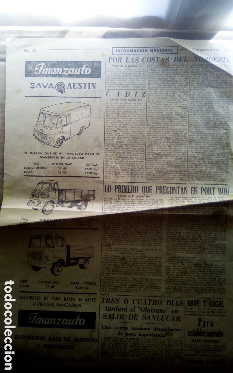 Coches y motocicletas: Hoja peri&oacute;dico ABC, a&ntilde;o 1965. Publicidad Sava Austin. Camiones y furgonetas. LDO-5 Furg&oacute;n y LDO-5.