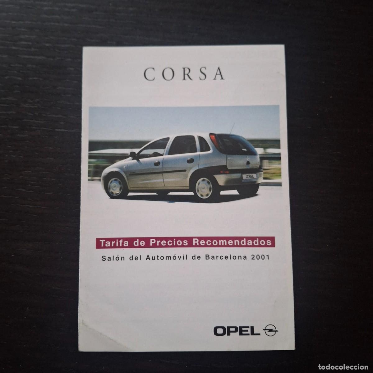 Coches y motocicletas: 2001 OPEL CORSA - TARIFA DE PRECIOS RECOMENDADOS - SALON AUTOMOVIL BARCELONA - FOLLETO