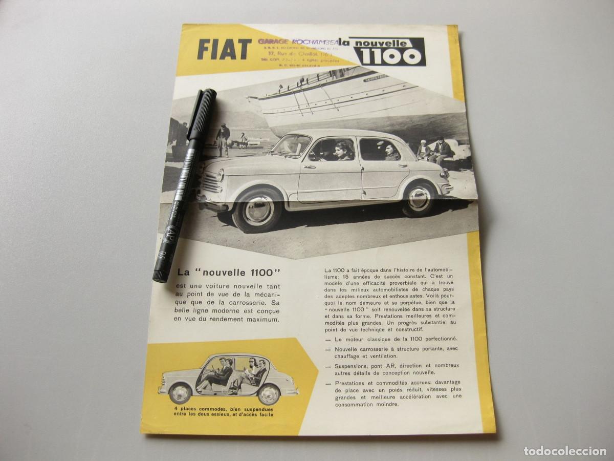 Coches y motocicletas: Hoja publicitaria del nuevo FIAT 1100. A&ntilde;os 50. En franc&eacute;s.