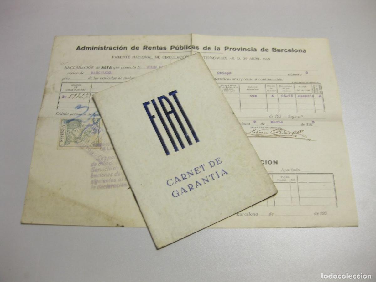 Coches y motocicletas: Carnet de Garantia y mantenimiento. Autom&oacute;vil FIAT 508. 1935