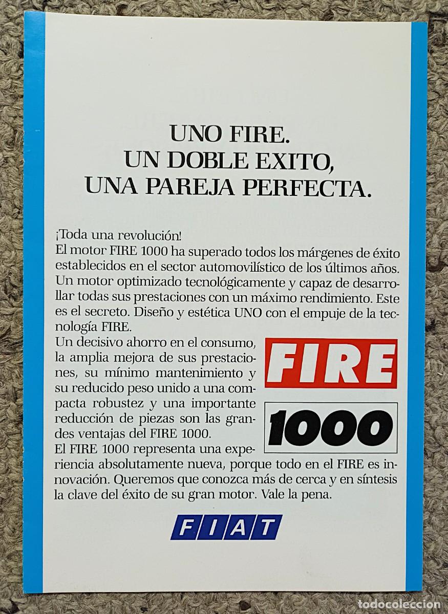 Coches y motocicletas: FOLLETO PUBLICIDAD INSERTADA FIAT UNO FIRE 1000.A&Ntilde;O 1987
