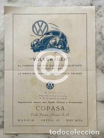 Coches y motocicletas: DIPTICO PUBLICITARIO COPASA IMPORTADOR VOLKSWAGEN ESPA&Ntilde;A COCHE AUTOMOVIL FURGONETA A&Ntilde;OS 50