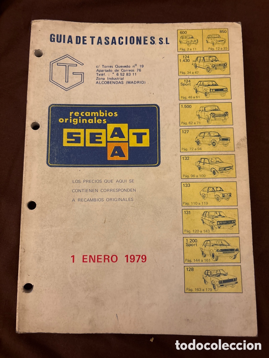 Carros e motociclos: LIBRO MANUAL GU&Iacute;A DE TASACIONES RECAMBIOS ORIGINALES SEAT 1979 ( 600 850 124 127 132 133 131 &hellip;)