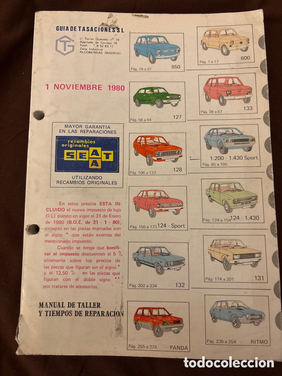 Carros e motociclos: MANUAL GU&Iacute;A DE TASACIONES COCHE SEAT ( 850 600 127 133 128 124 132 PANDA RITMO 131 124 1200 1430&hellip;)