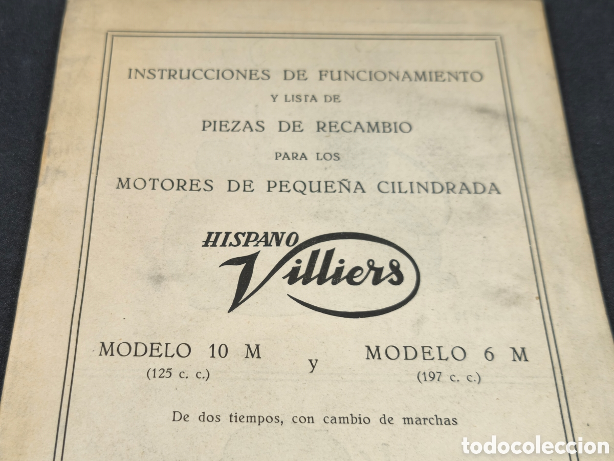 Coches y motocicletas: Manual de funcionamiento y recambios de los motores Hispano Villiers 10M y 6M a&ntilde;os 50 en espa&ntilde;ol