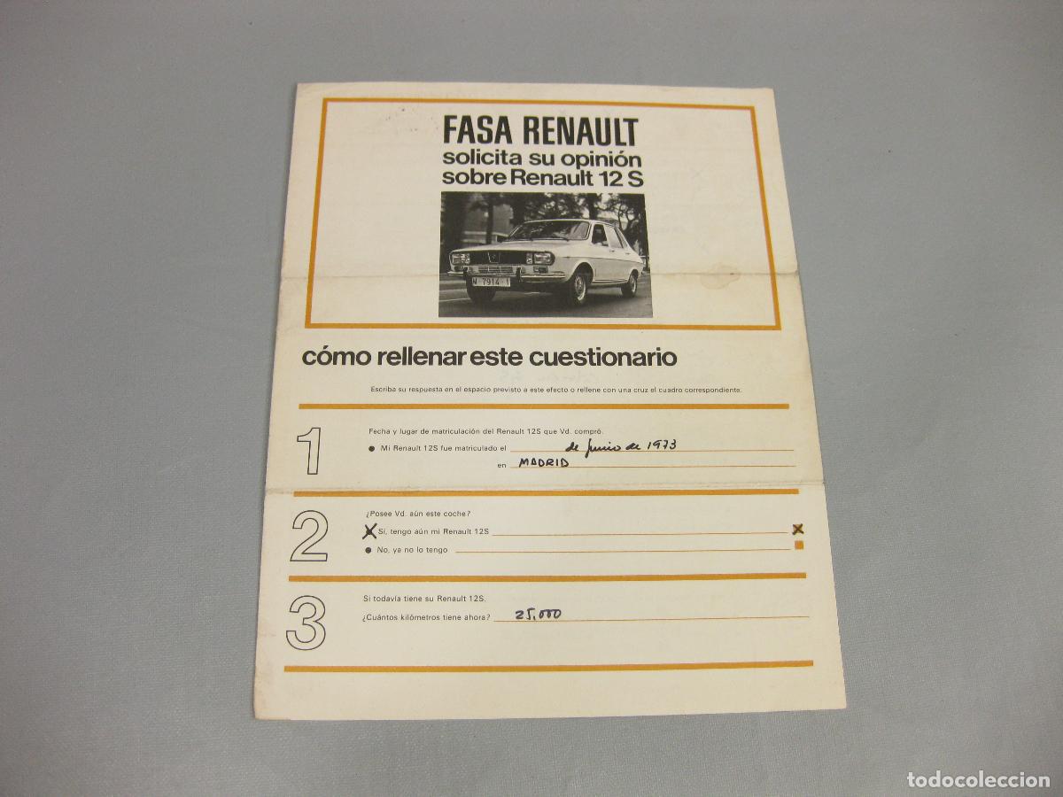 Coches y motocicletas: SOLICITUD DE OPINION DEL RENAULT 12 S. FASA RENAULT. 1973