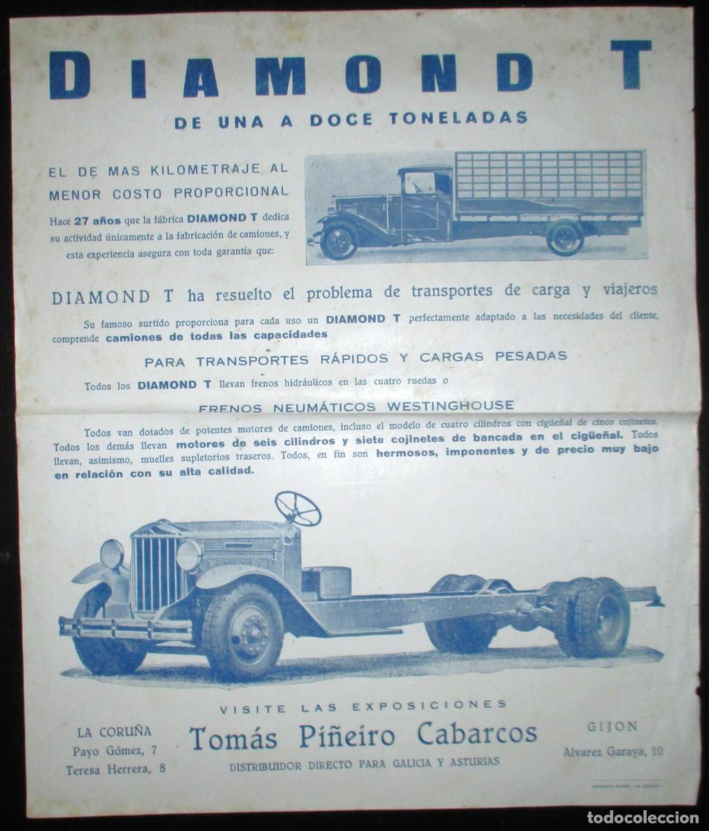 Carros e motociclos: HOJA PUBLICITARIA DE CAMIONES DIAMOND T ORIGINAL DE 1938. EN ESPA&Ntilde;OL.
