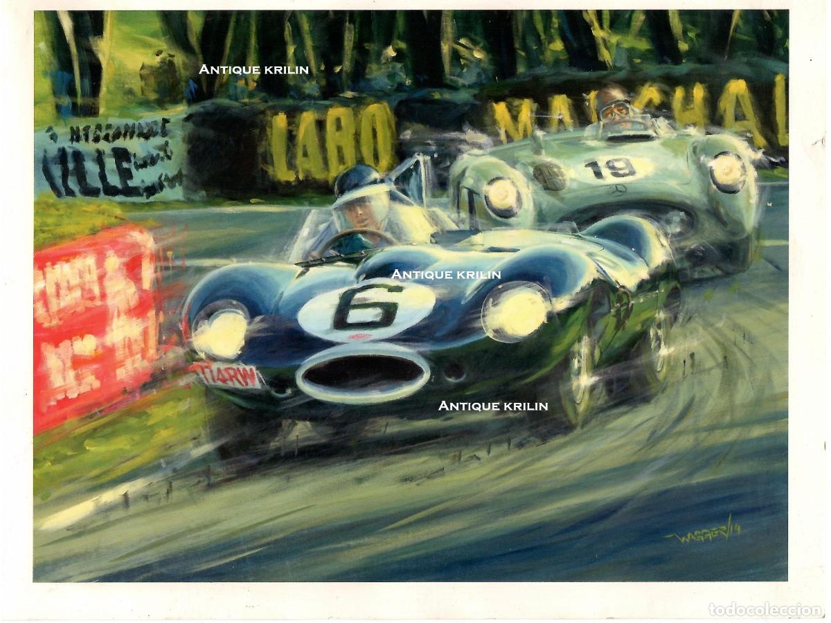 Coches y motocicletas: LAMINA DE ILUSTRADOR KLAUS WAGGER / LE MANS 1955 / MEDIDAS 28.5 X 22 CM.