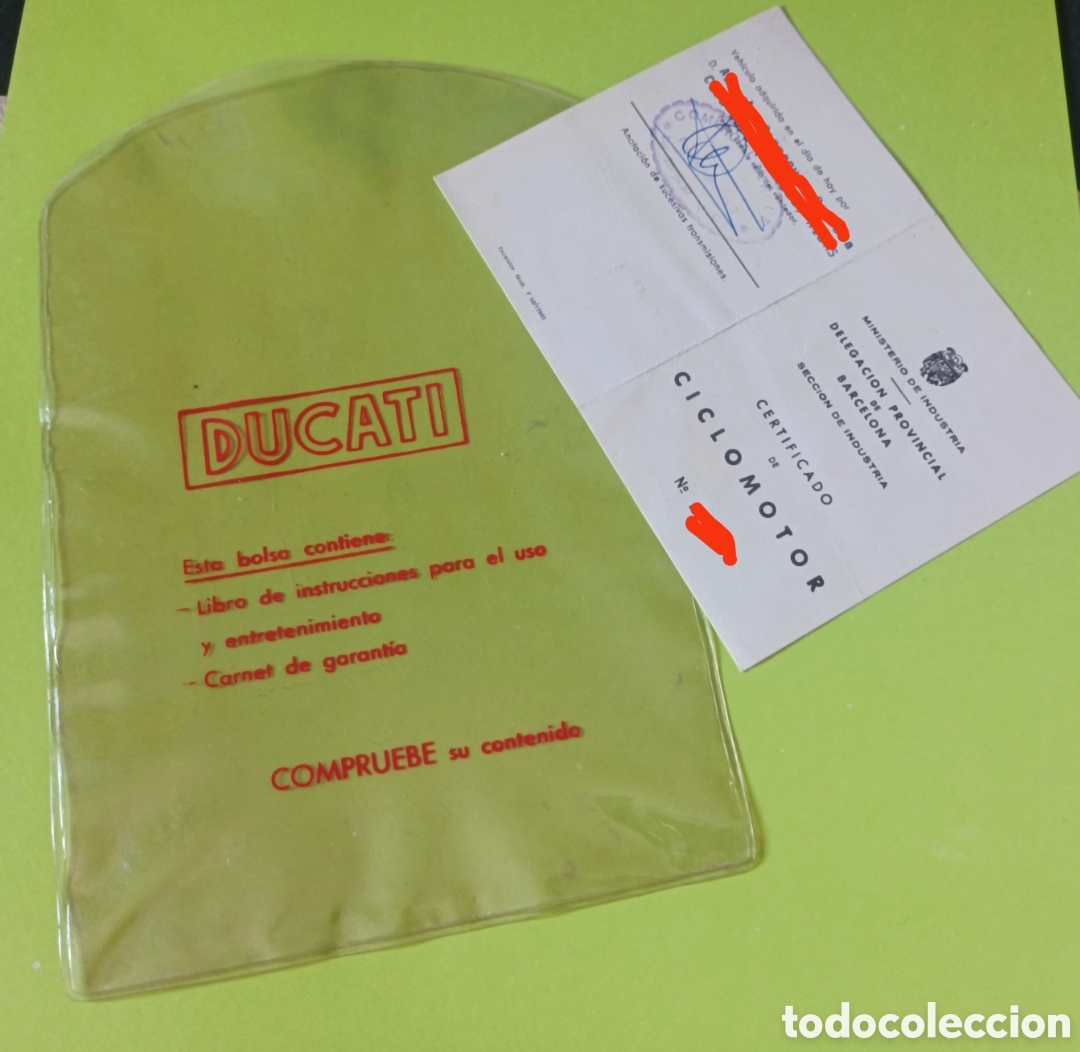 Coches y motocicletas: Documentaci&oacute;n antigua DUCATI Ciclomotor del a&ntilde;o 1971 incluye bolsa documentaci&oacute;n original Ducati