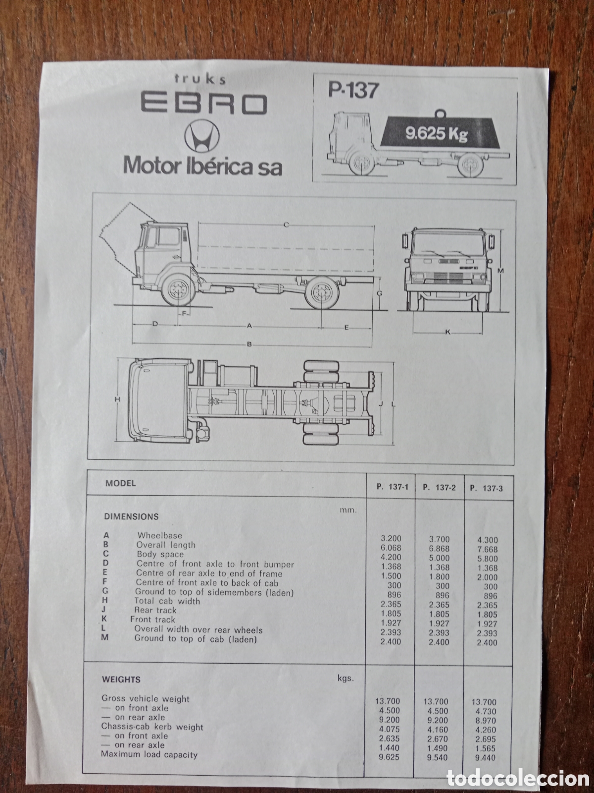 Coches y motocicletas: Ficha t&eacute;cnica cami&oacute;n Ebro P 137