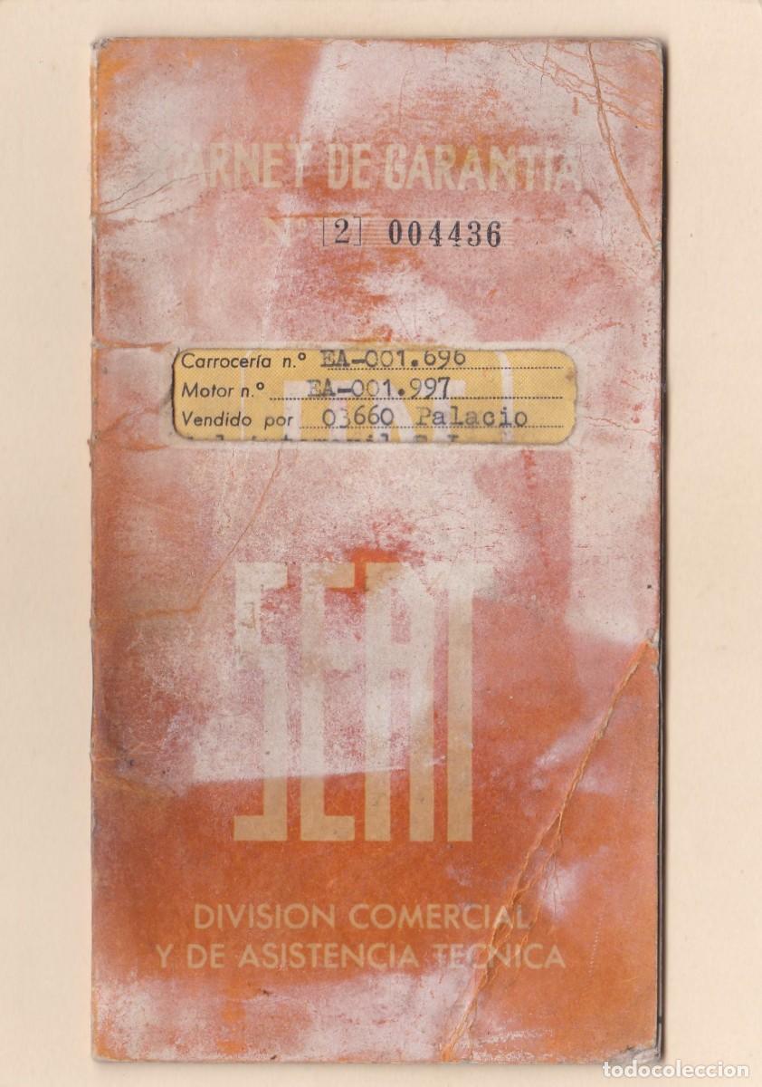 Coches y motocicletas: CARNET DE GARANTIA SEAT 850 (1966)