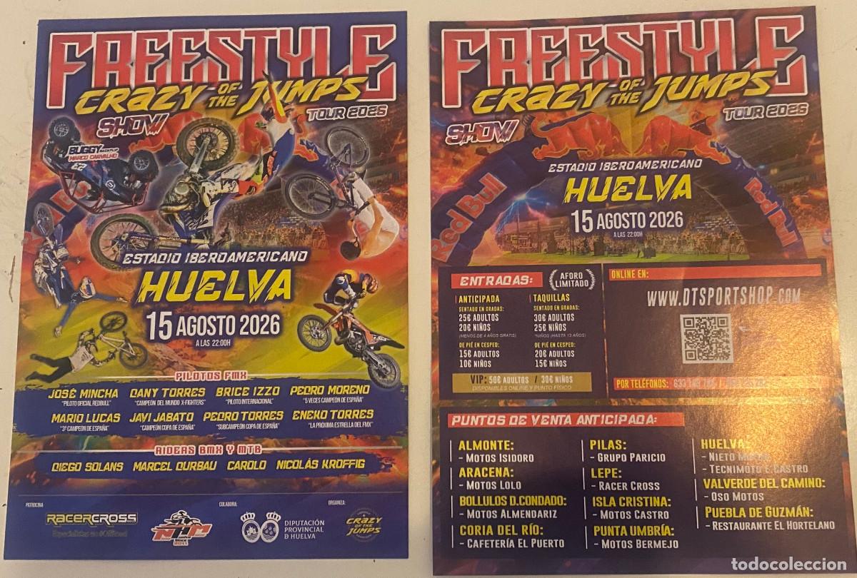 Coches y motocicletas: Folleto publicitario de show de motos freestyle. Huelva, 15 de Agosto de 2026. Nuevo.