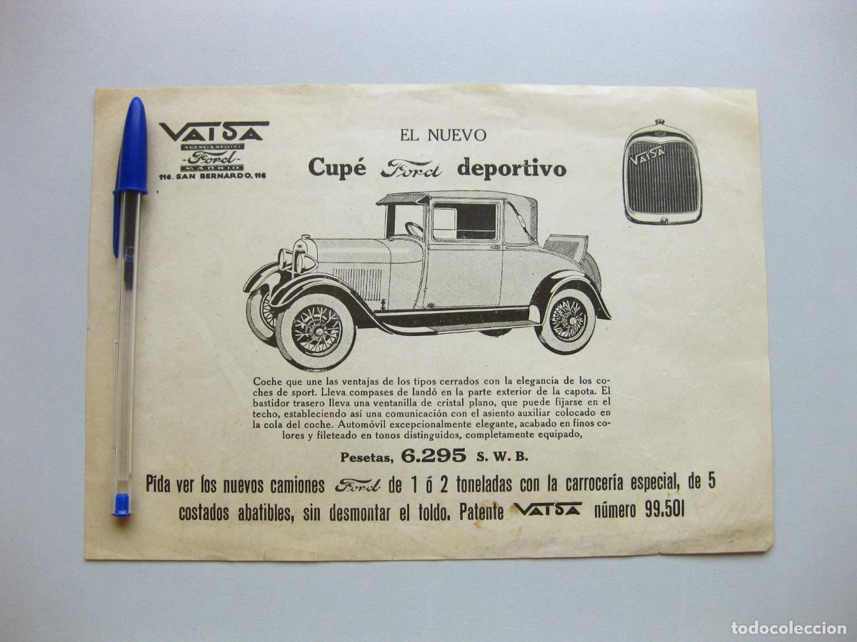 Coches y motocicletas: Dos Hojas Publicitarias de auto&oacute;viles Ford A. Agencia Vaisa.