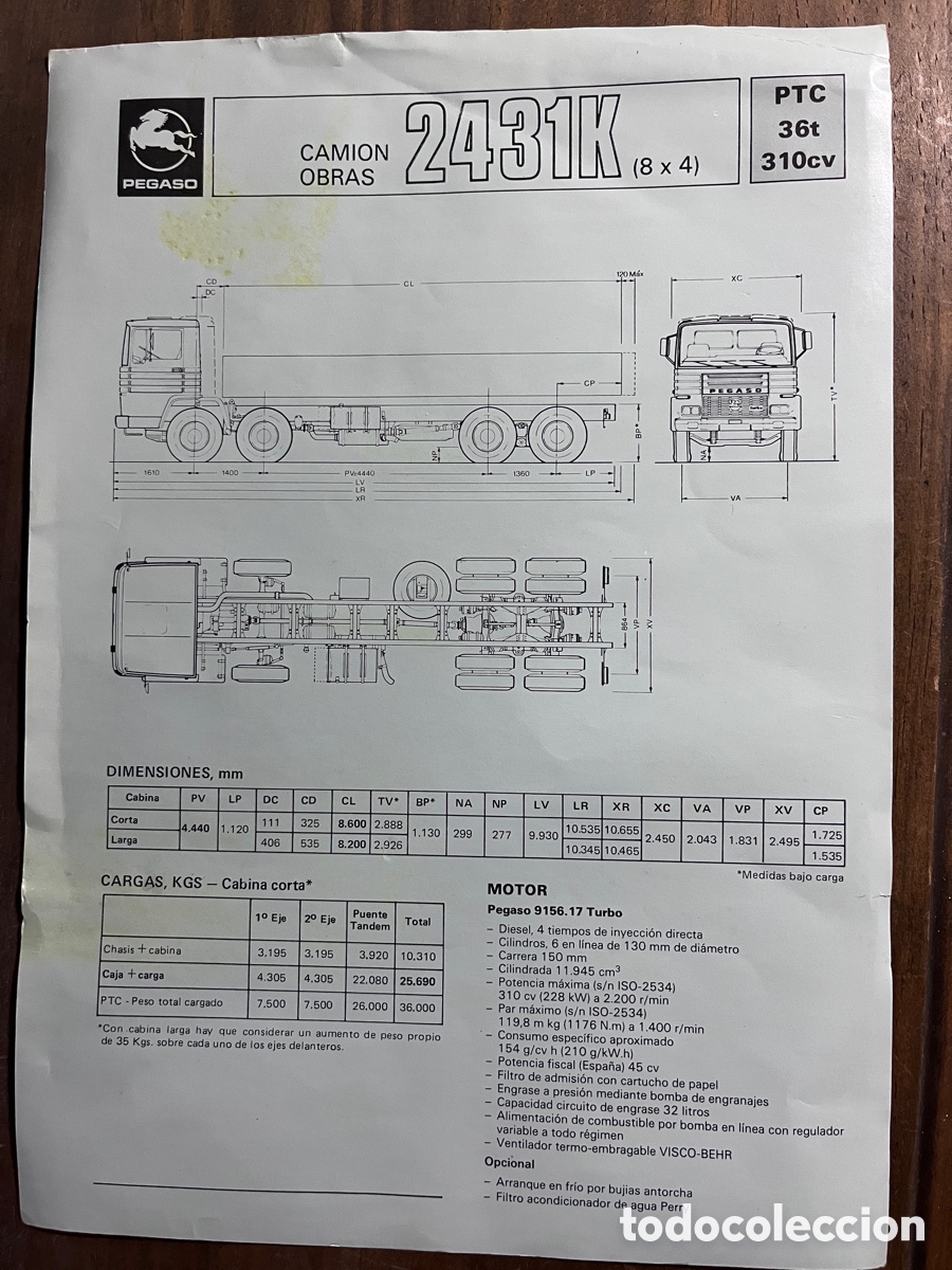 Coches y motocicletas: FICHA T&Eacute;CNICA CAMI&Oacute;N PEGASO 2431