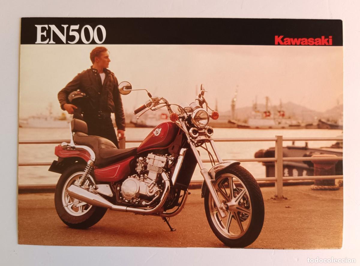 Coches y motocicletas: FOLLETO DIPTICO PUBLICIDAD MOTO KAWASAKI EN 500 - MEDIDAS 29,5 x 21